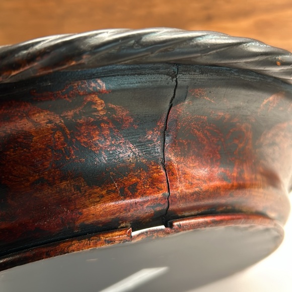 Decorative Rustic Metal Bowl With Handles Copper Coloured Pattern - Picture 7 of 14